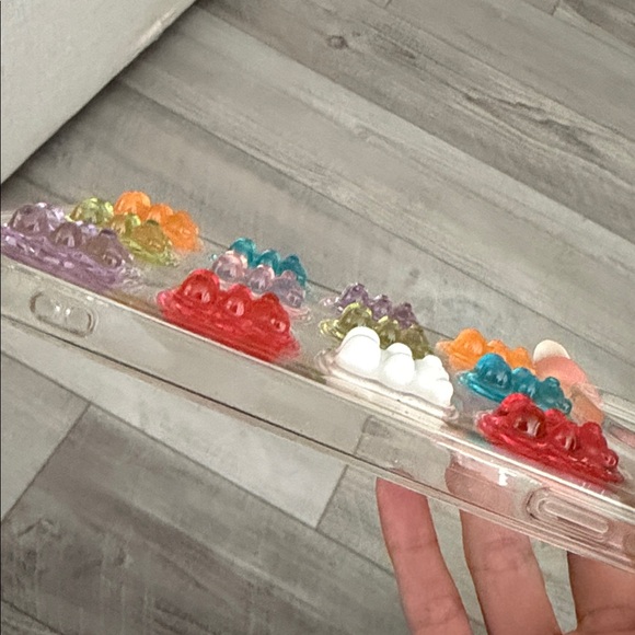 Clear Glitter Multi Colored Gummie Bear iPhone Case 15 Max Pro - Picture 6 of 7